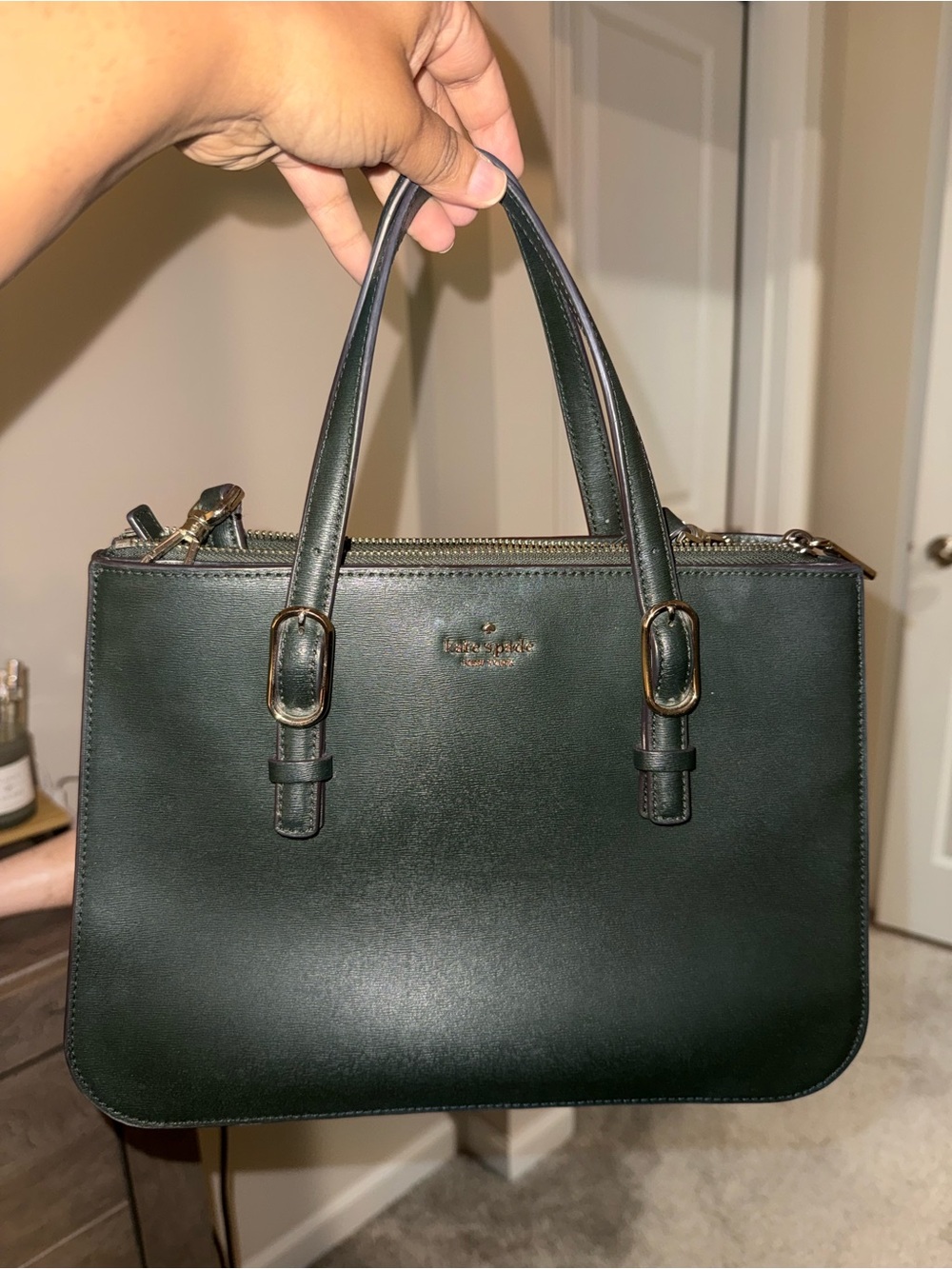 kate spade Dark Green Leather Shoulder Bag with Gold Hardware